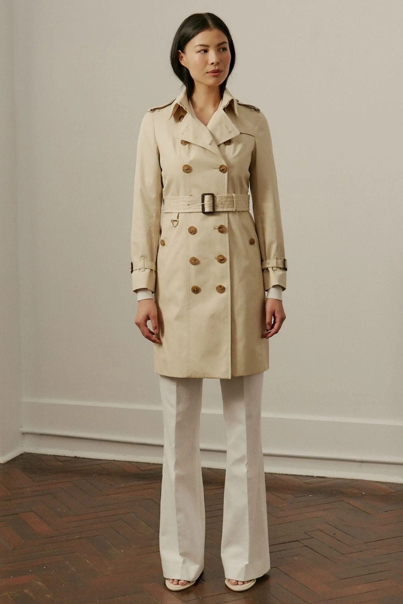 Abbey (Mid) Trench Coat - Sand Cotton Gabardine