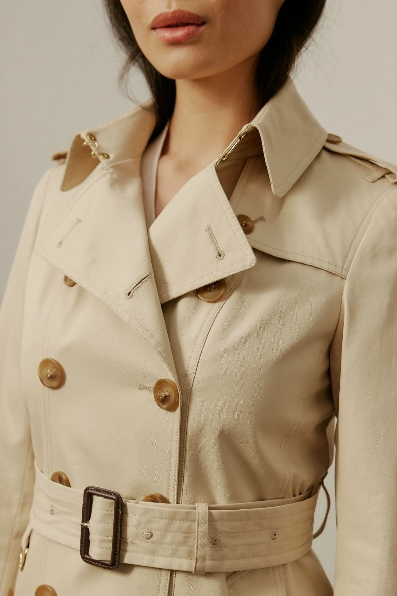 Abbey (Mid) Trench Coat - Sand Cotton Gabardine