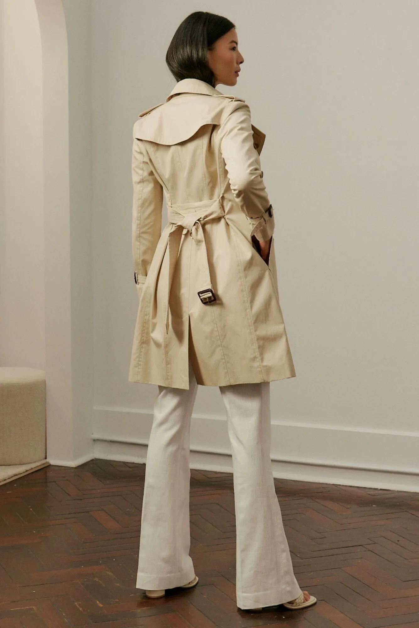 Abbey (Mid) Trench Coat - Sand Cotton Gabardine