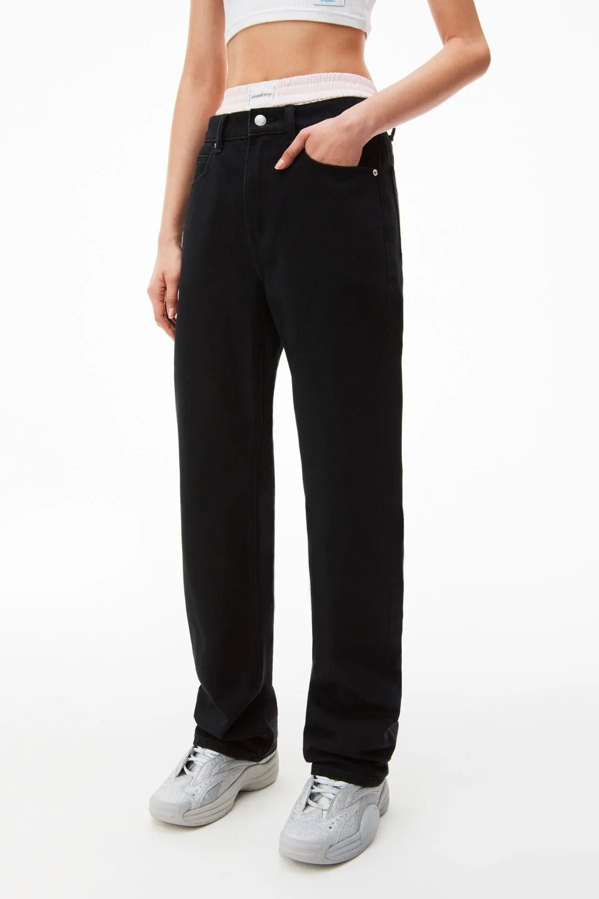 Alexander Wang EZ Mid Rise Relaxed Straight Jeans - Washed Black