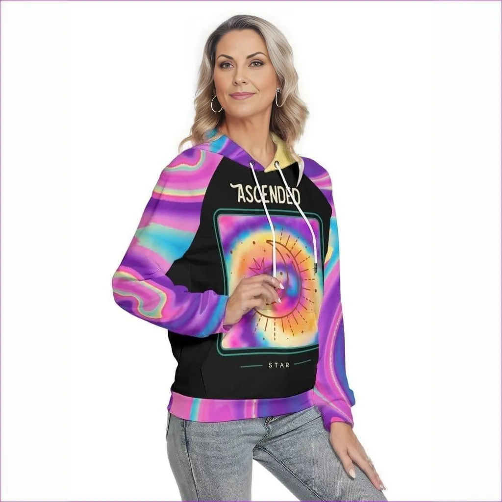 Ascended Tie-Dye Print Womens Hoodie With Raglan Sleeve