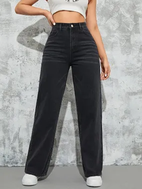 Ash Black Korean Rigid wide leg jeans