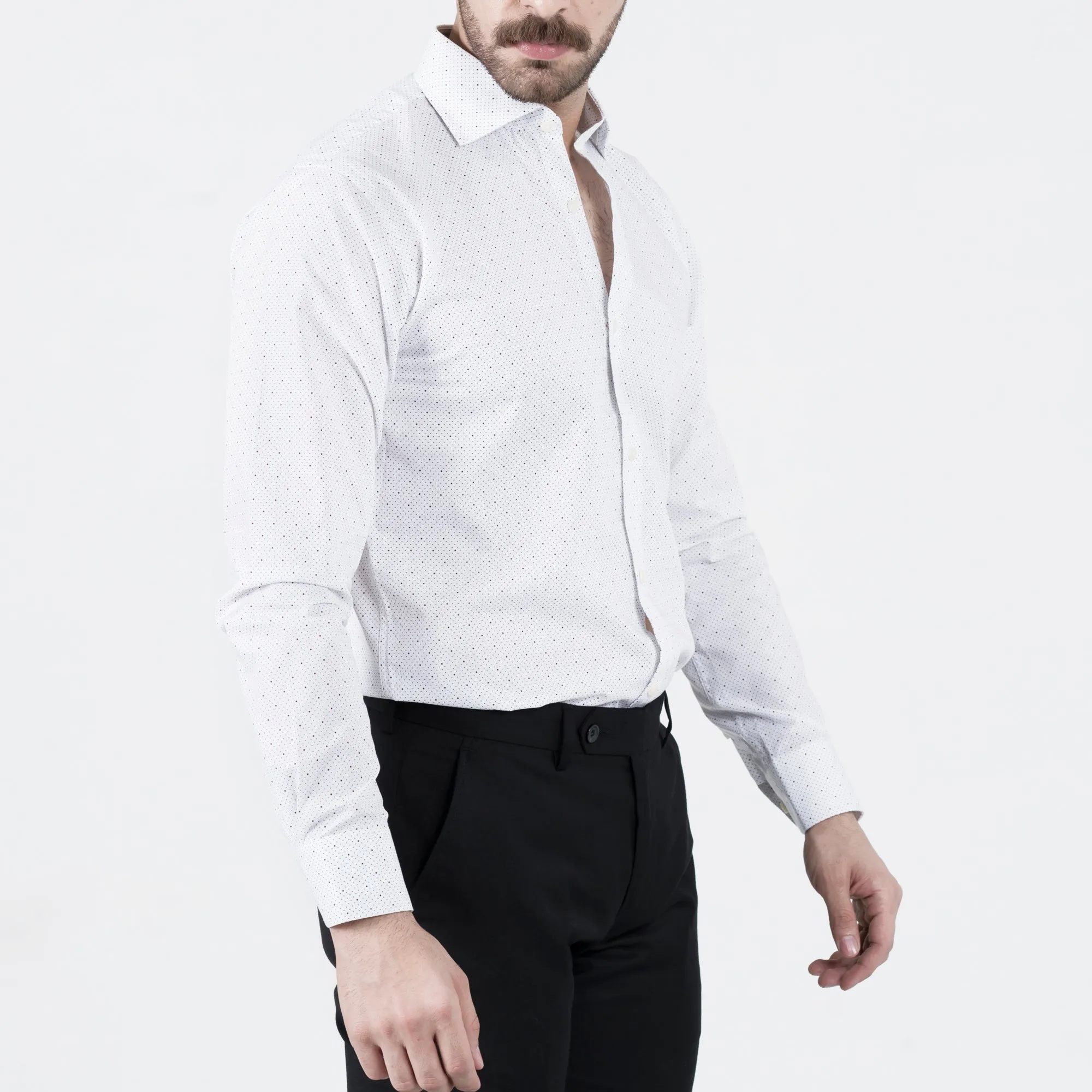 Black Spotted White Formal Shirt