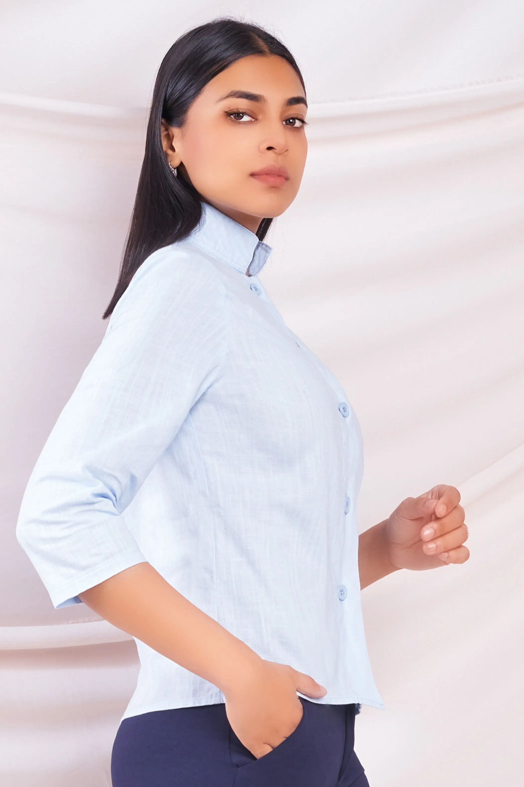 Blue High Collar Shirt