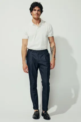 Como Trouser (Pleated) - Cotton Cashmere Denim Stretch