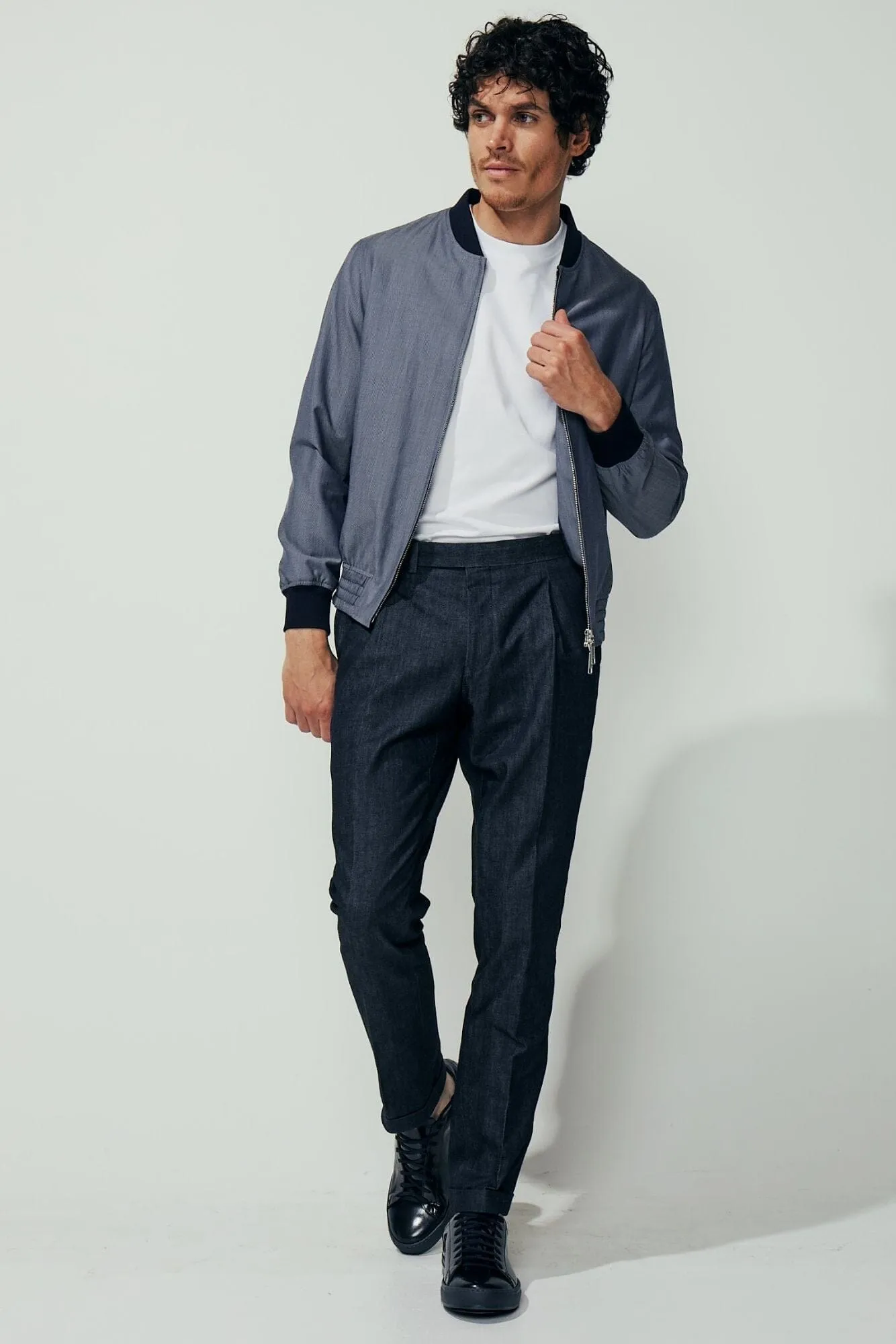 Como Trouser (Pleated) - Cotton Cashmere Denim Stretch