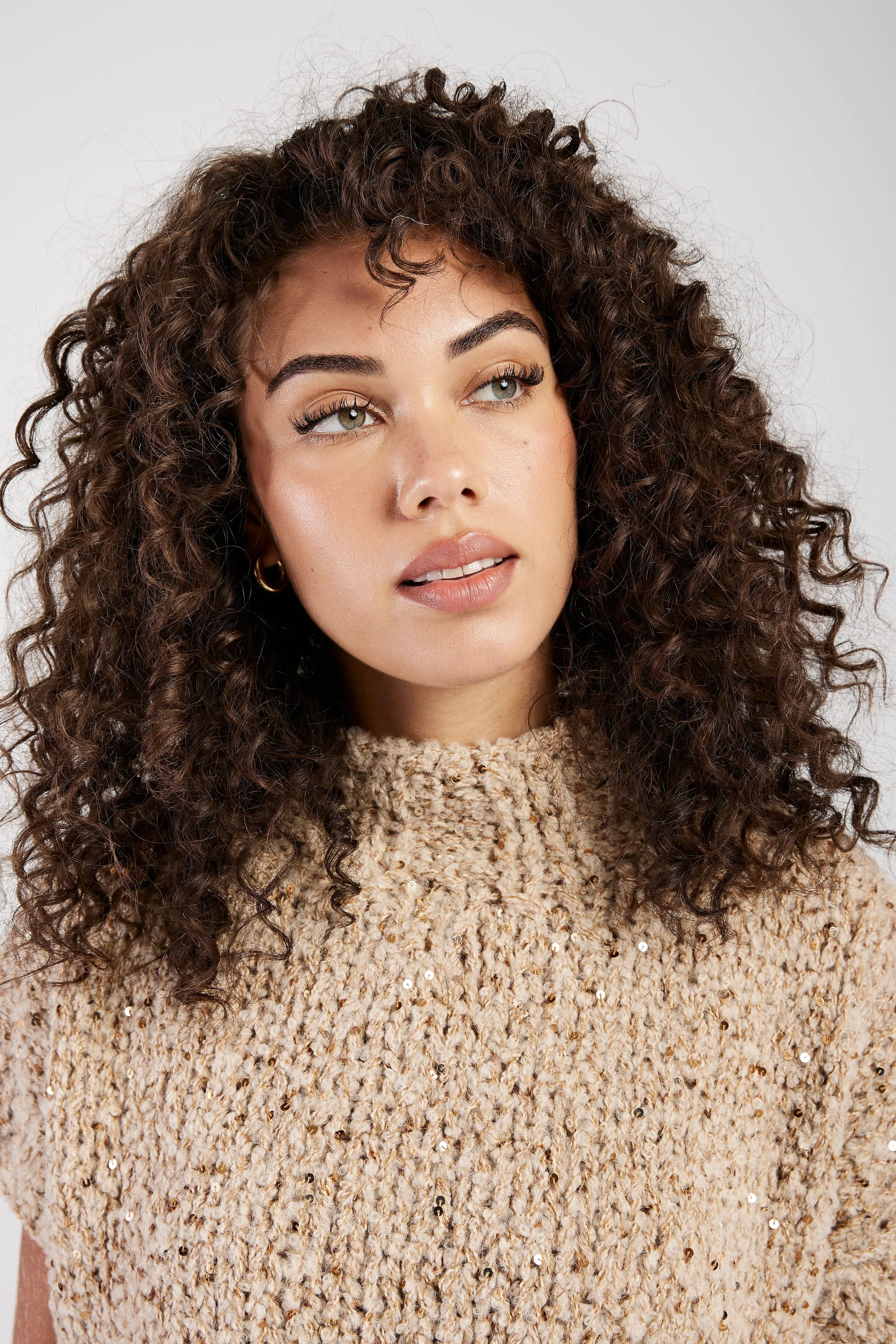 Cropped Knit Wool Sweater in Champagne