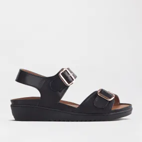 Double Band Sandal with Removable footband in Black - 12411