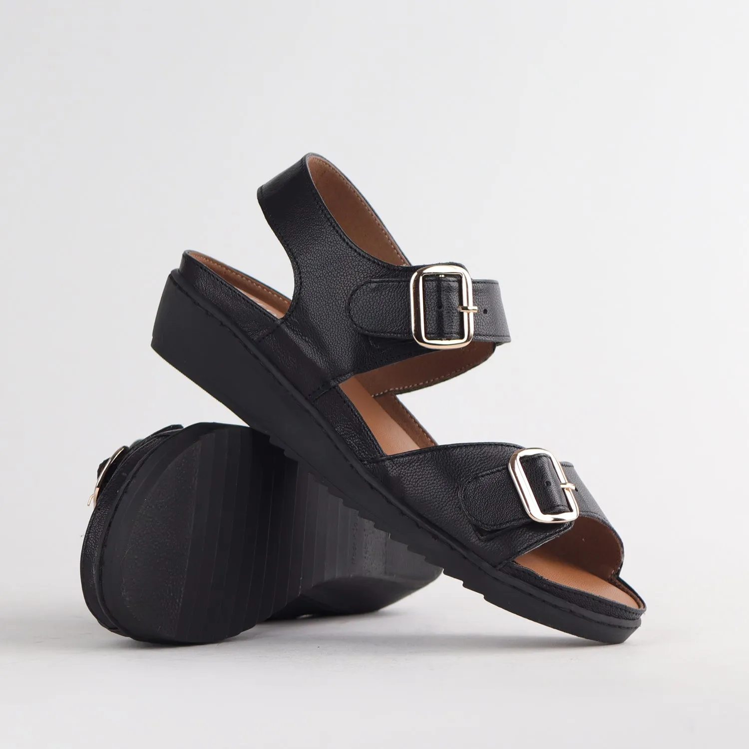 Double Band Sandal with Removable footband in Black - 12411