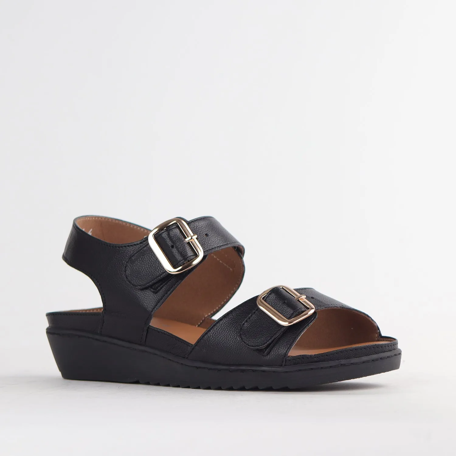 Double Band Sandal with Removable footband in Black - 12411