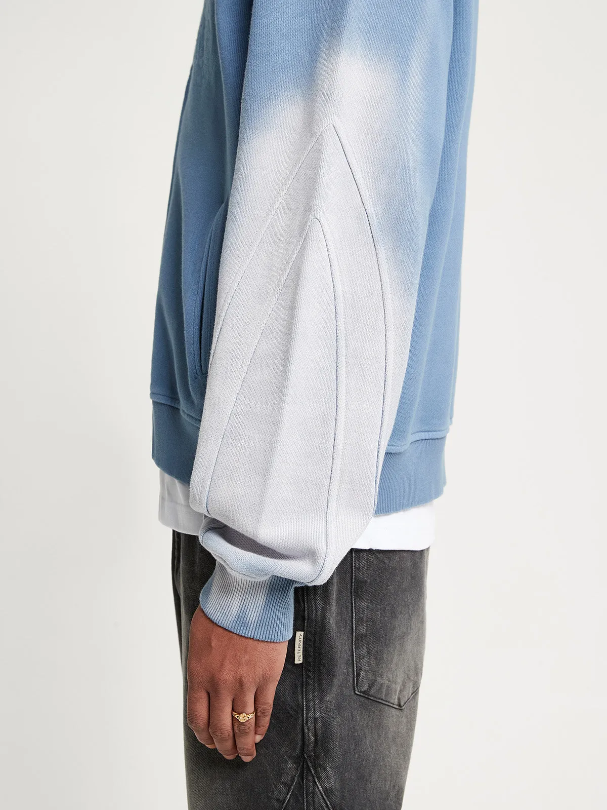 EMBROIDERED ZIP-HOODIE - FADED BLUE-GREY