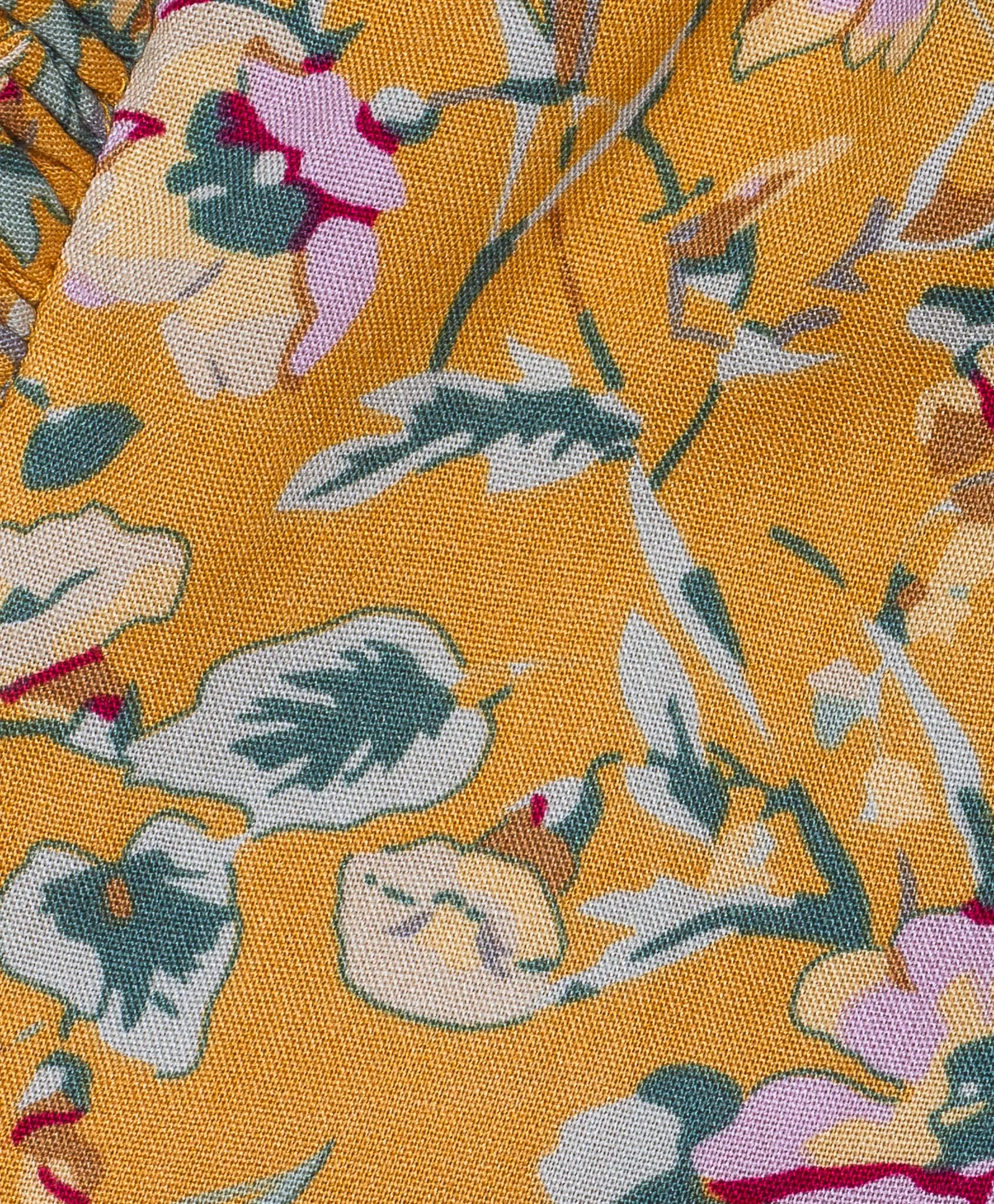 Floral print shorts with small pleats along sides-Mustard