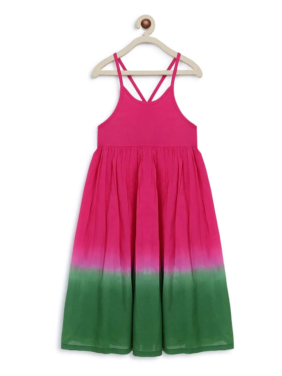 Girls Maxi Dress Tie Dye Ombre -Pink