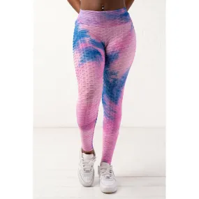 Honeycomb waffle knit pink blue leggings