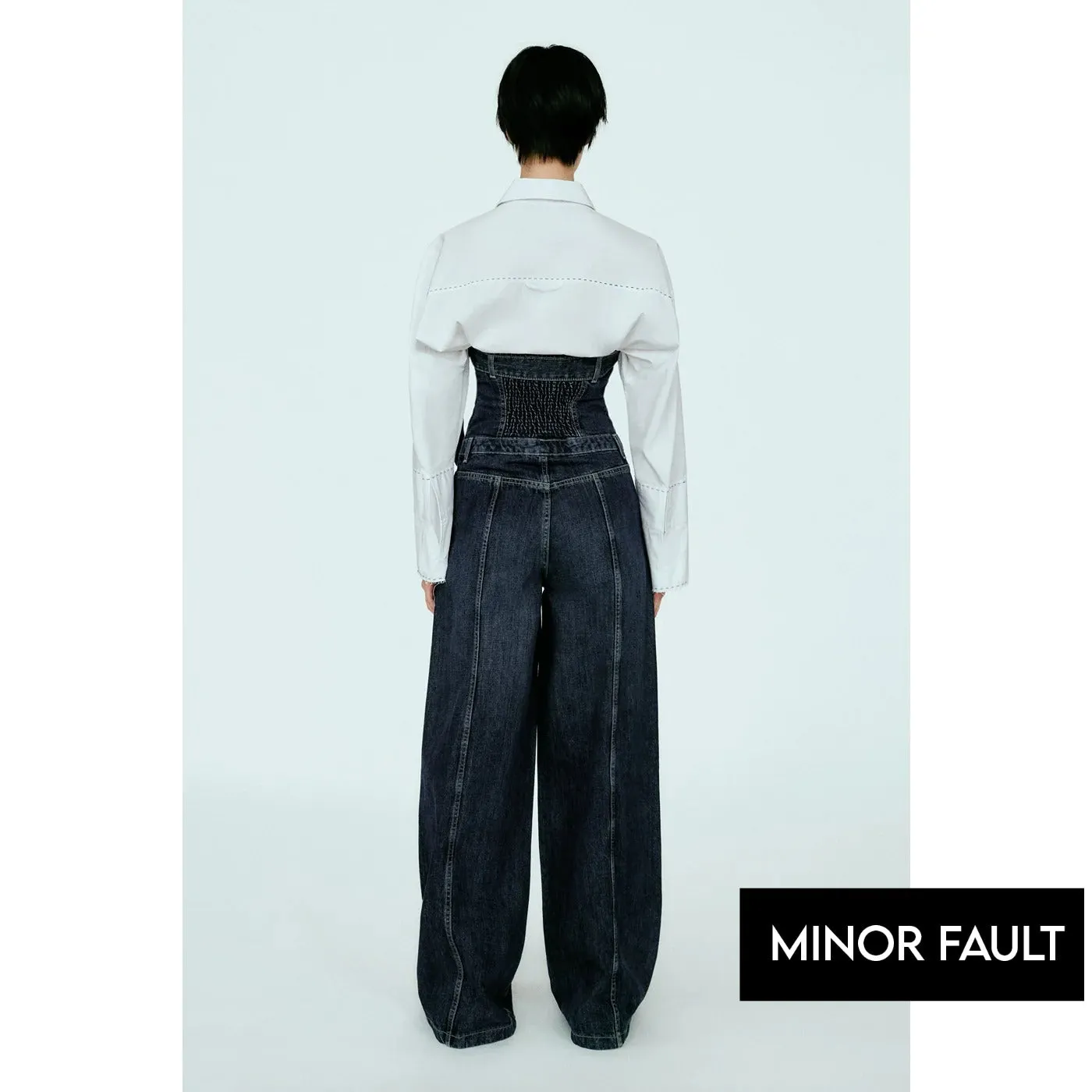 (Minor Fault) Blue Strapless Denim Jumpsuit