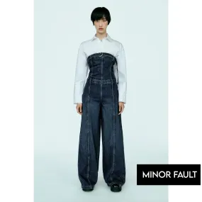 (Minor Fault) Blue Strapless Denim Jumpsuit