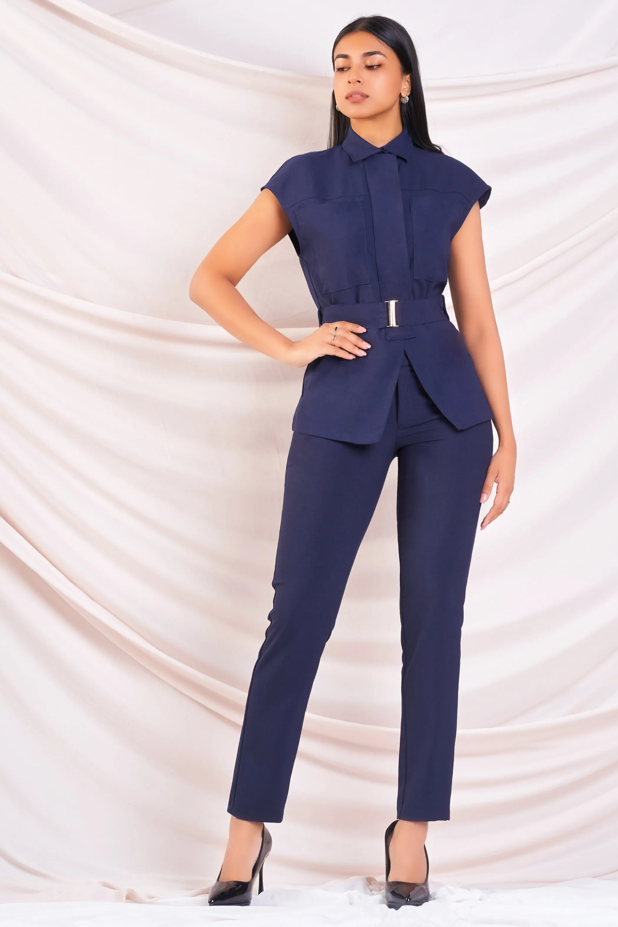 Navy Belted Top