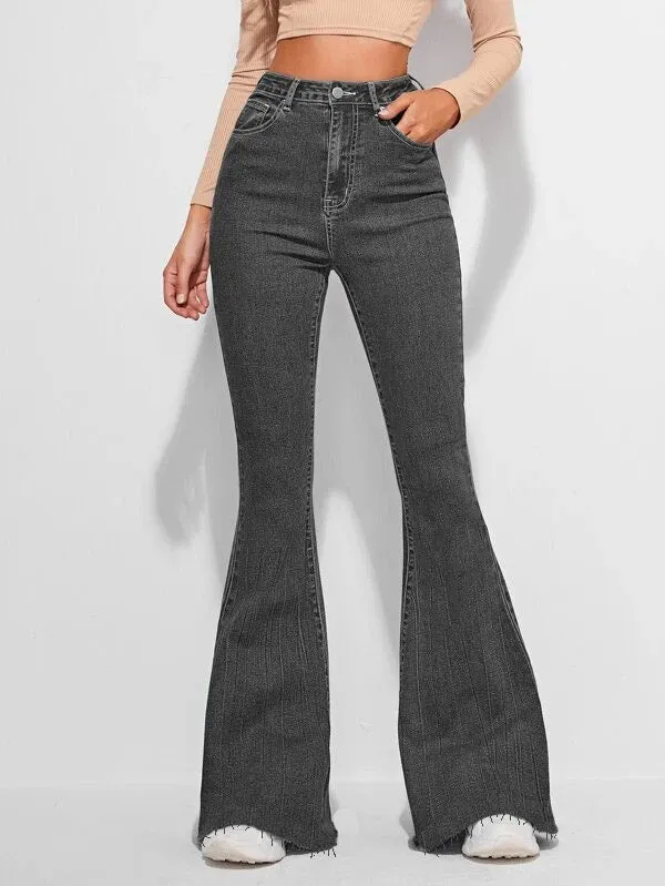 Neutral Grey Bootleg High Rise Jeans