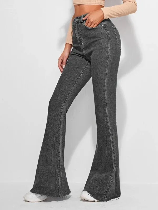 Neutral Grey Bootleg High Rise Jeans