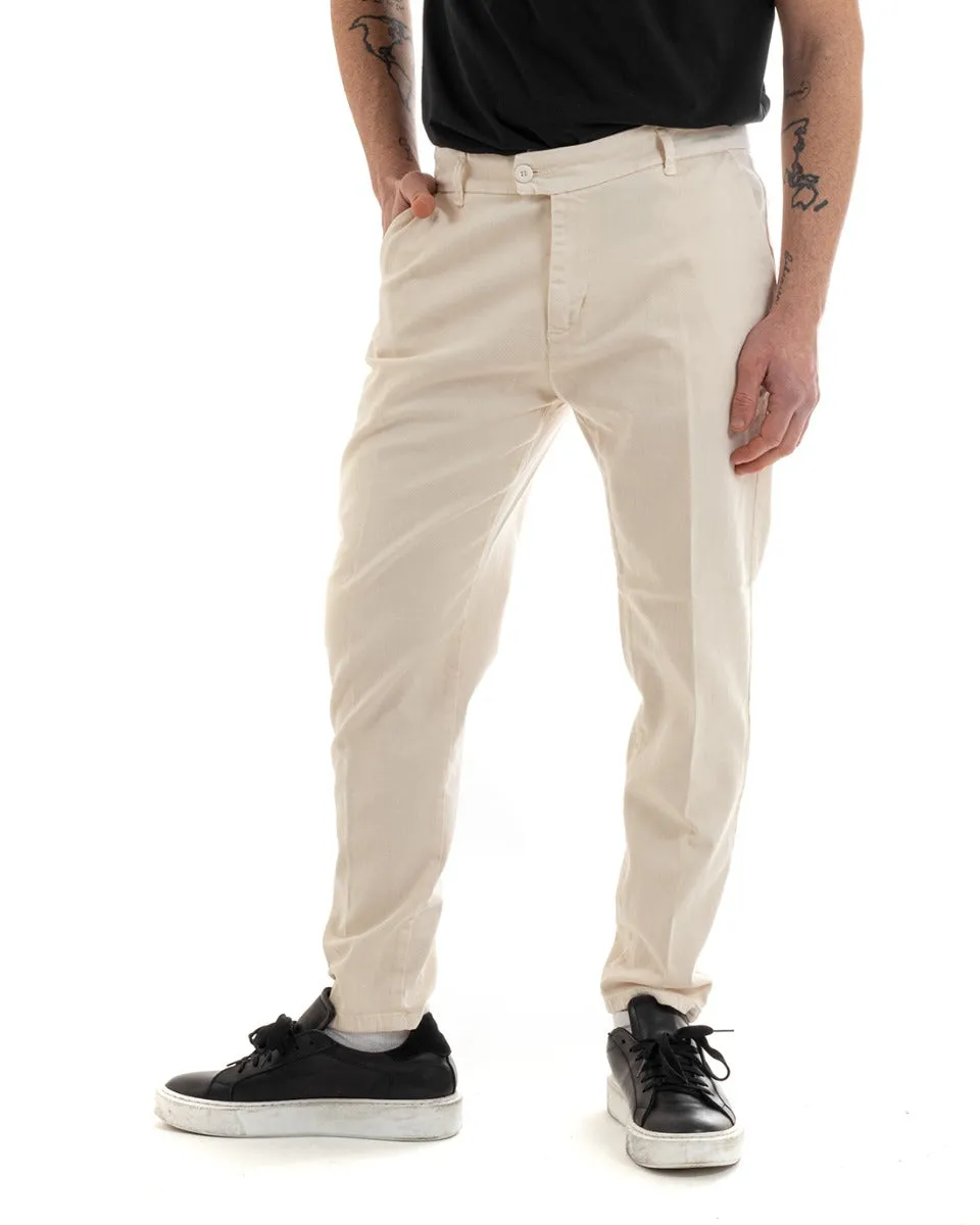 Pantaloni Jeans Uomo Regular Fit Tasca America Bottone Allungato Casual Panna GIOSAL-P5638A