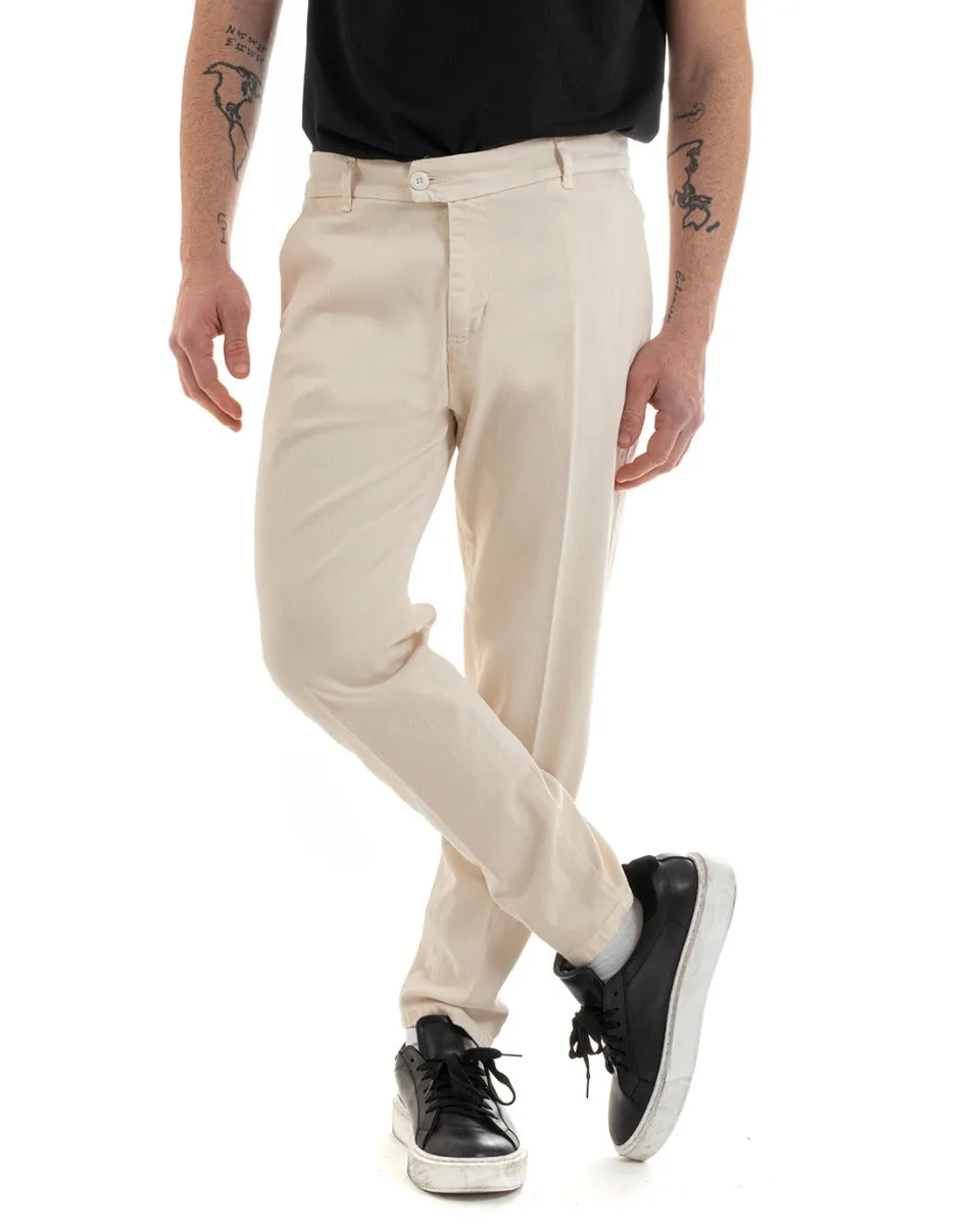 Pantaloni Jeans Uomo Regular Fit Tasca America Bottone Allungato Casual Panna GIOSAL-P5638A