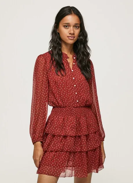 Pepe Jeans Women's dress with floral print Delia PL953120 286 burnt red 