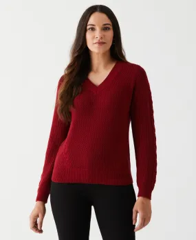 Petite Cable Knit V-Neck Sweater