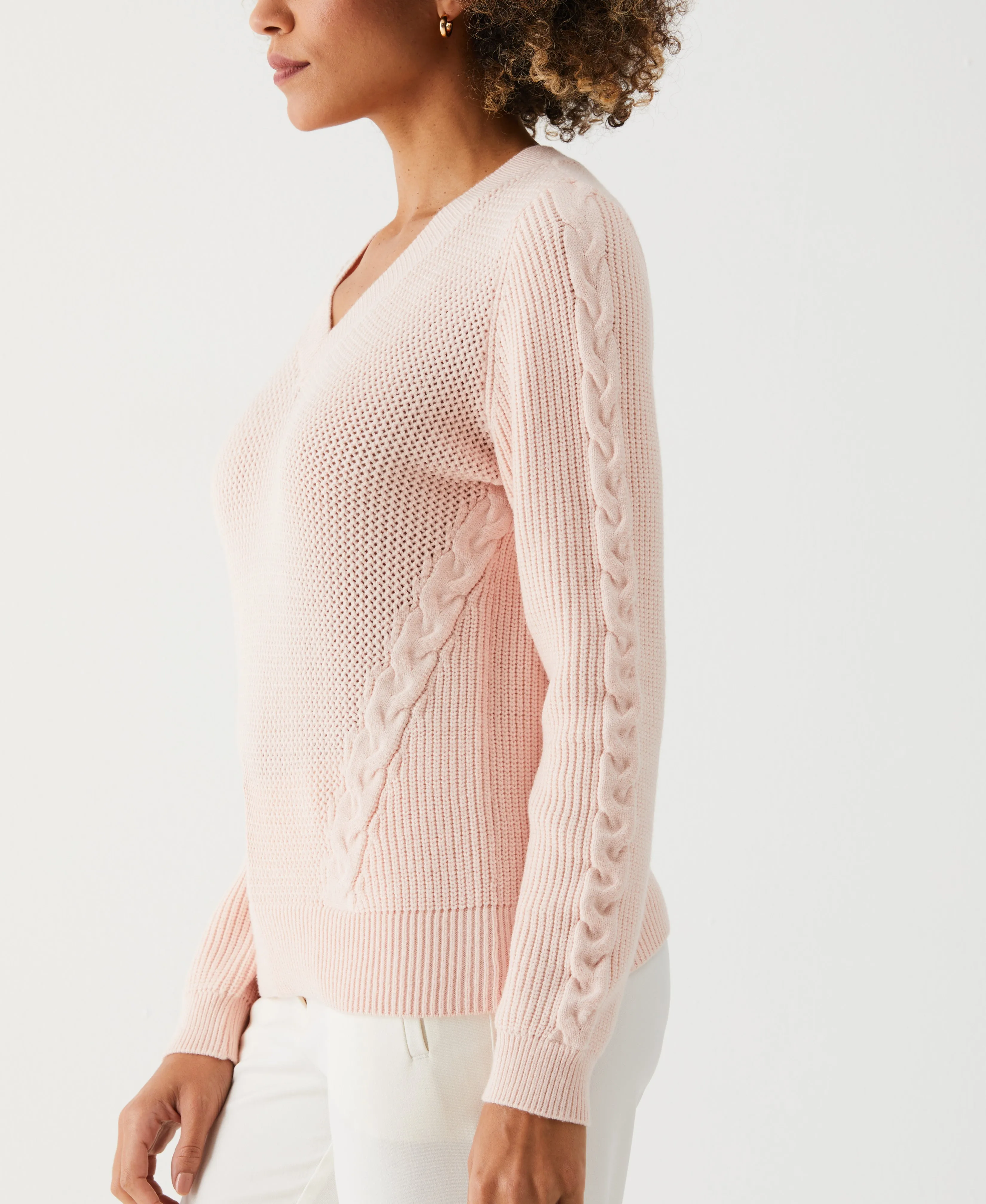 Petite Cable Knit V-Neck Sweater