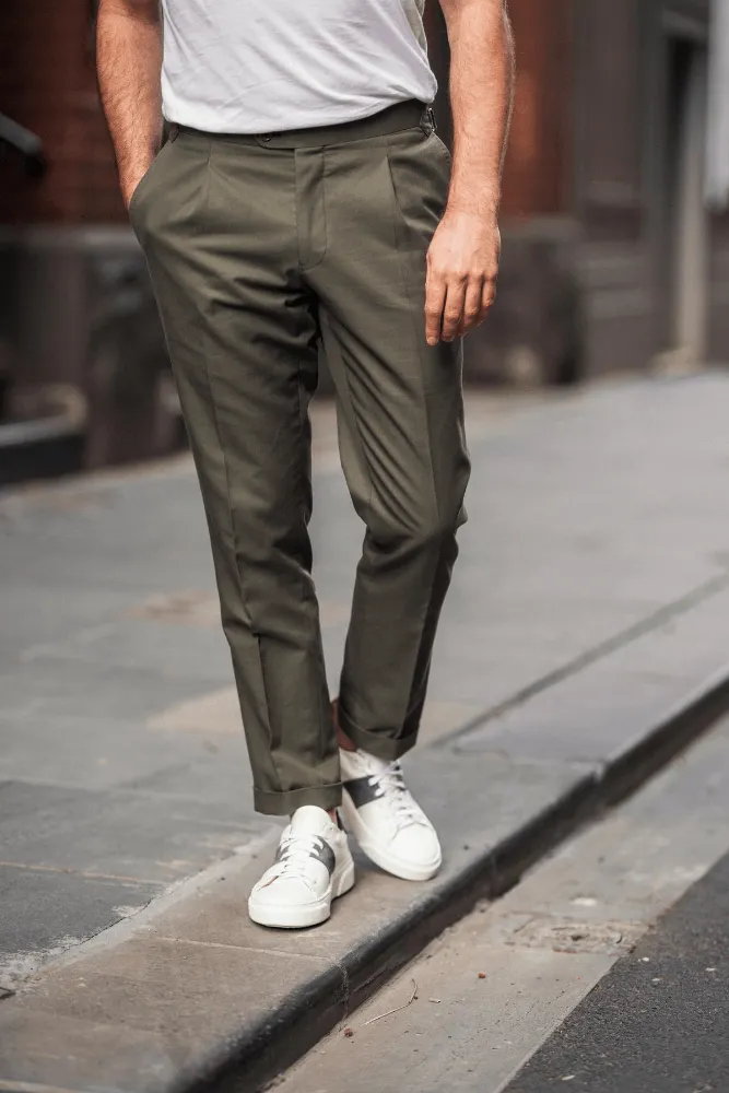 Roma Trouser - Olive Cotton