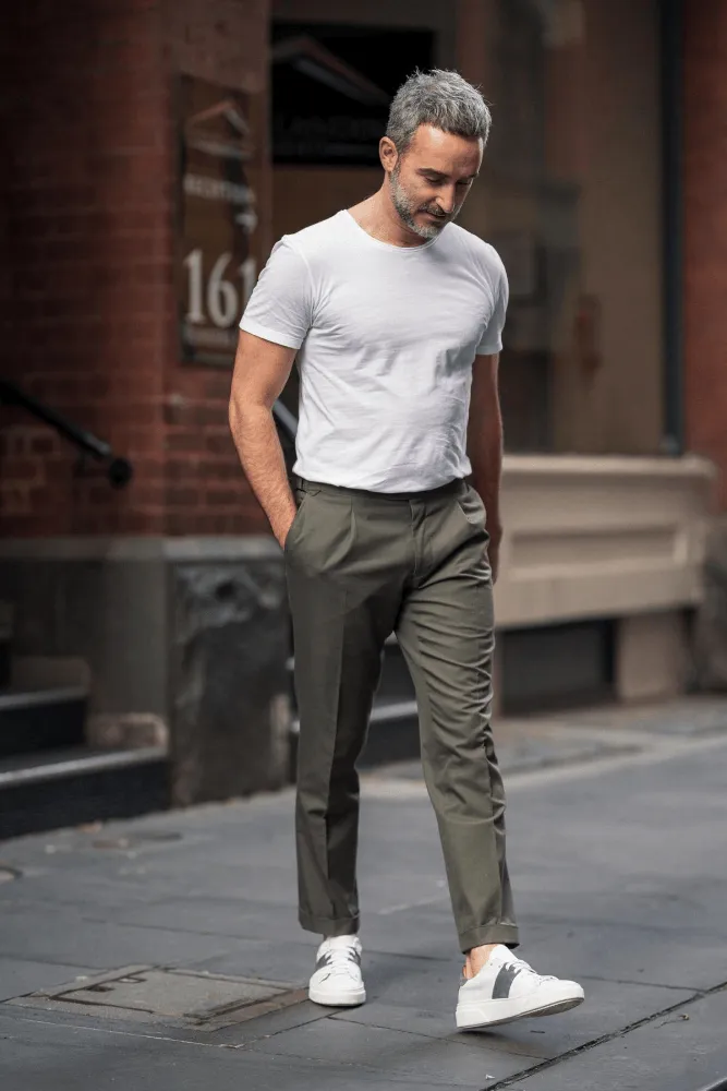 Roma Trouser - Olive Cotton