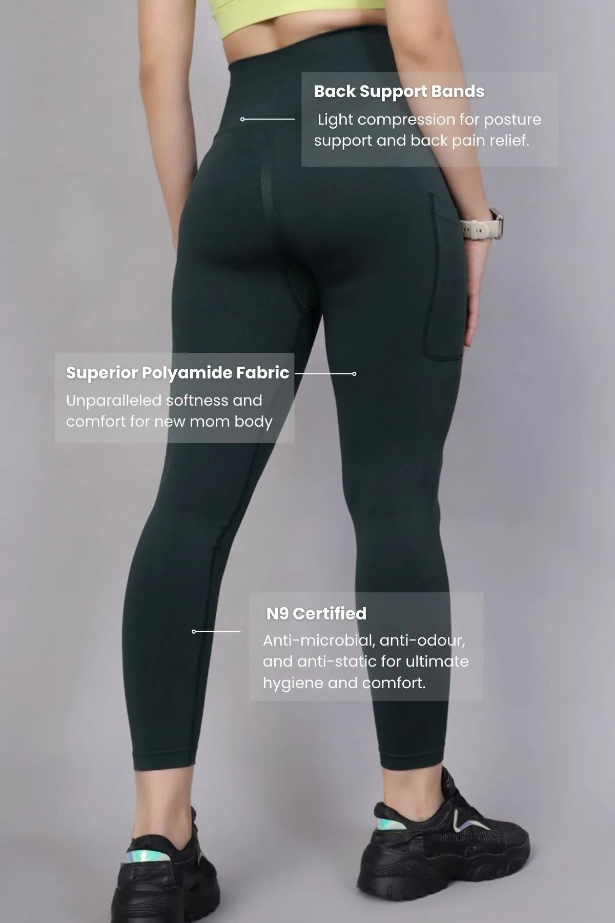 Seamless High Waisted Tummy Compression Green Postpartum Leggings