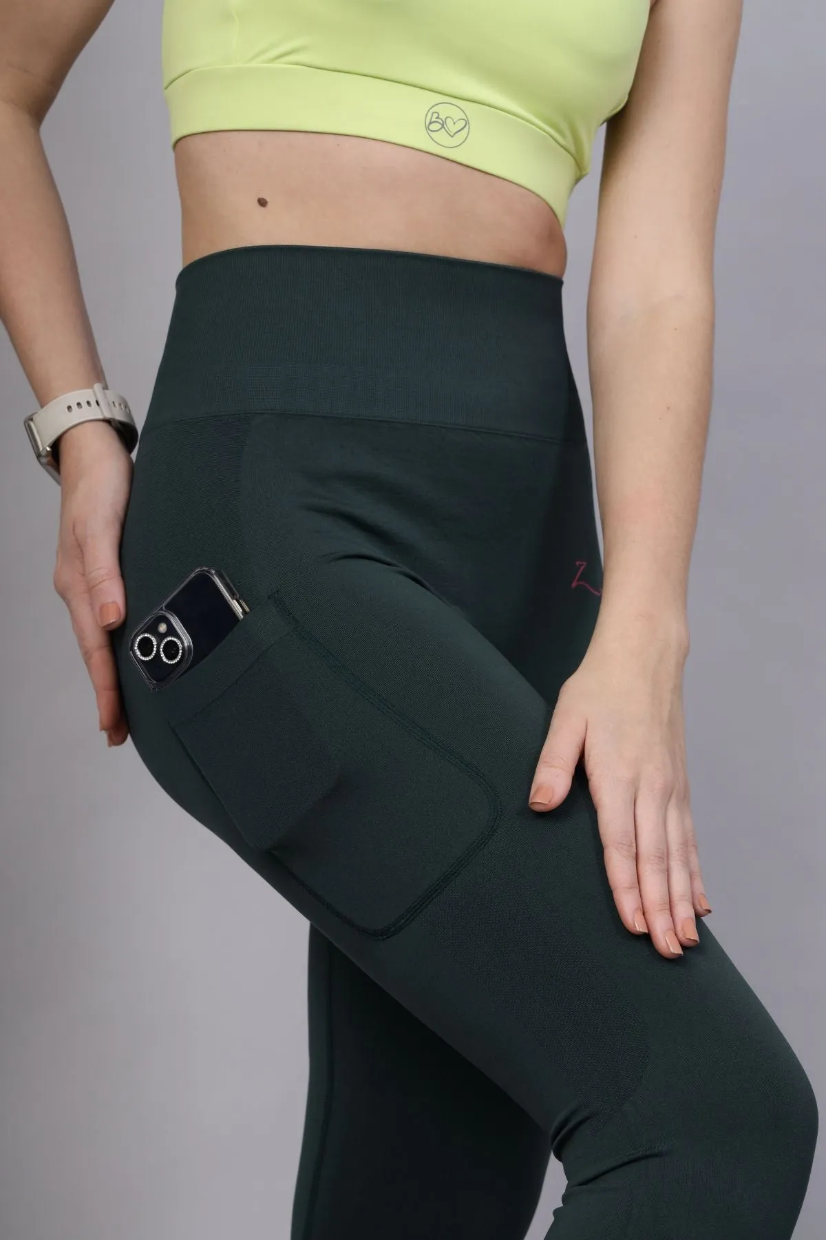 Seamless High Waisted Tummy Compression Green Postpartum Leggings