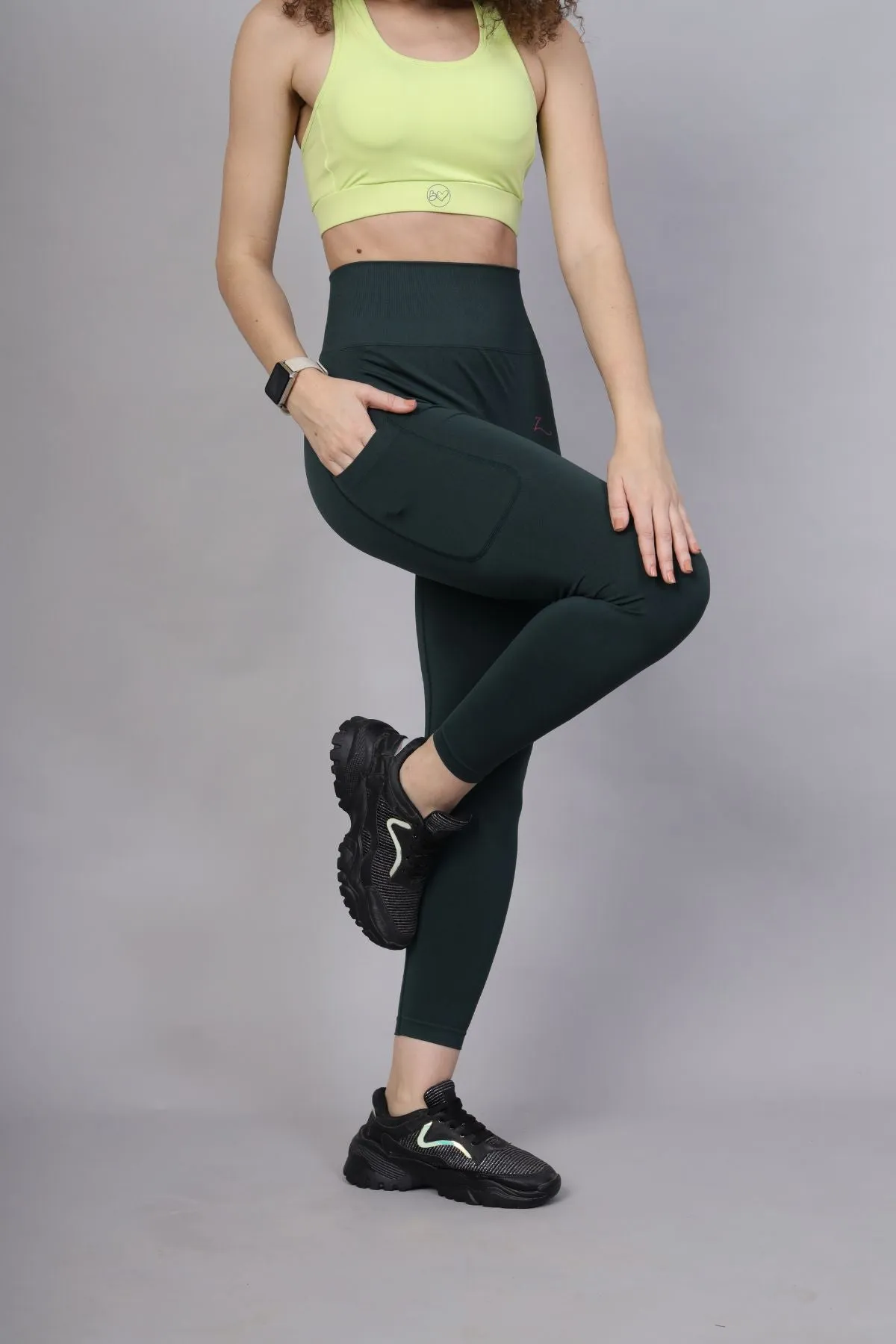 Seamless High Waisted Tummy Compression Green Postpartum Leggings