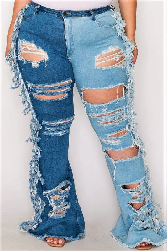 Side Tassel Duo Blue Flare Jeans