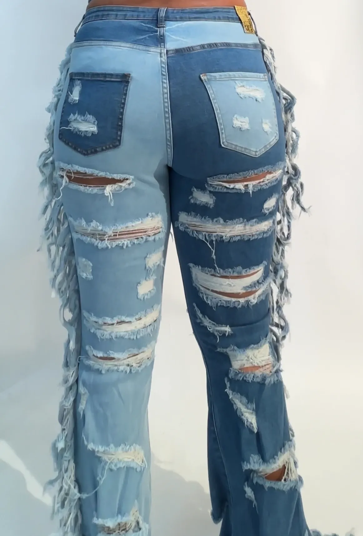 Side Tassel Duo Blue Flare Jeans