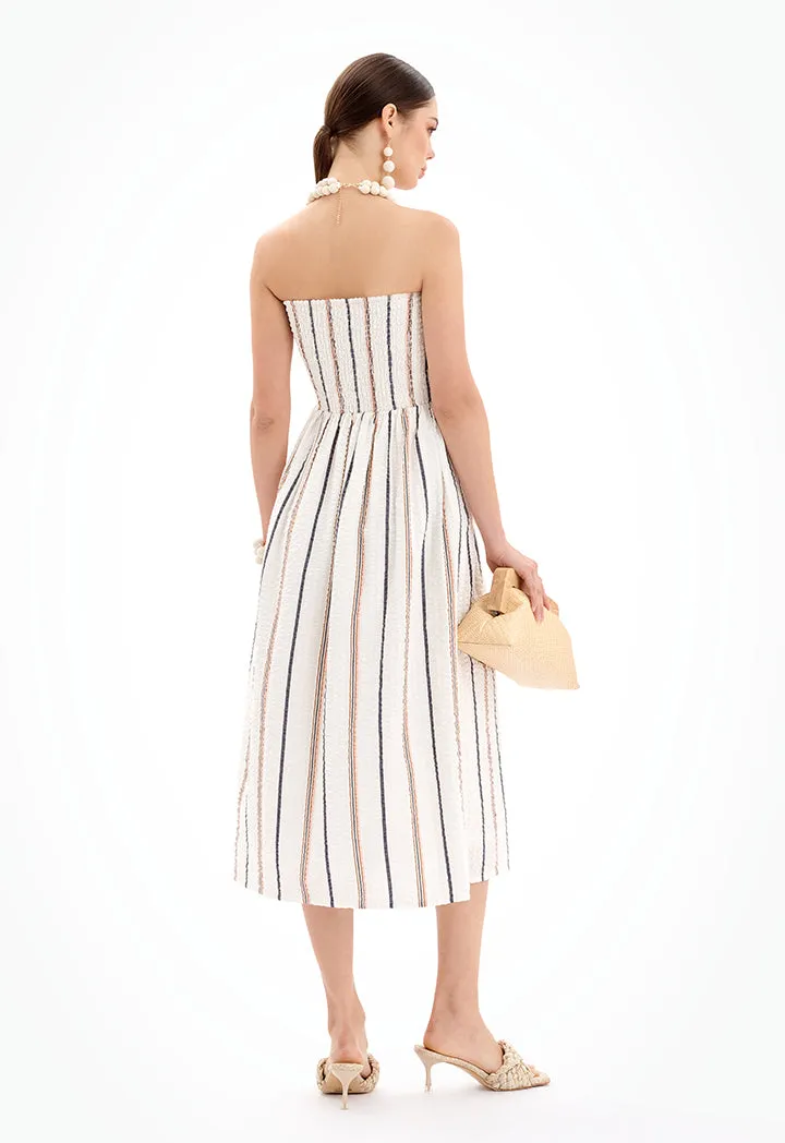 Sleeveless Halter Neck Striped Midi Dress