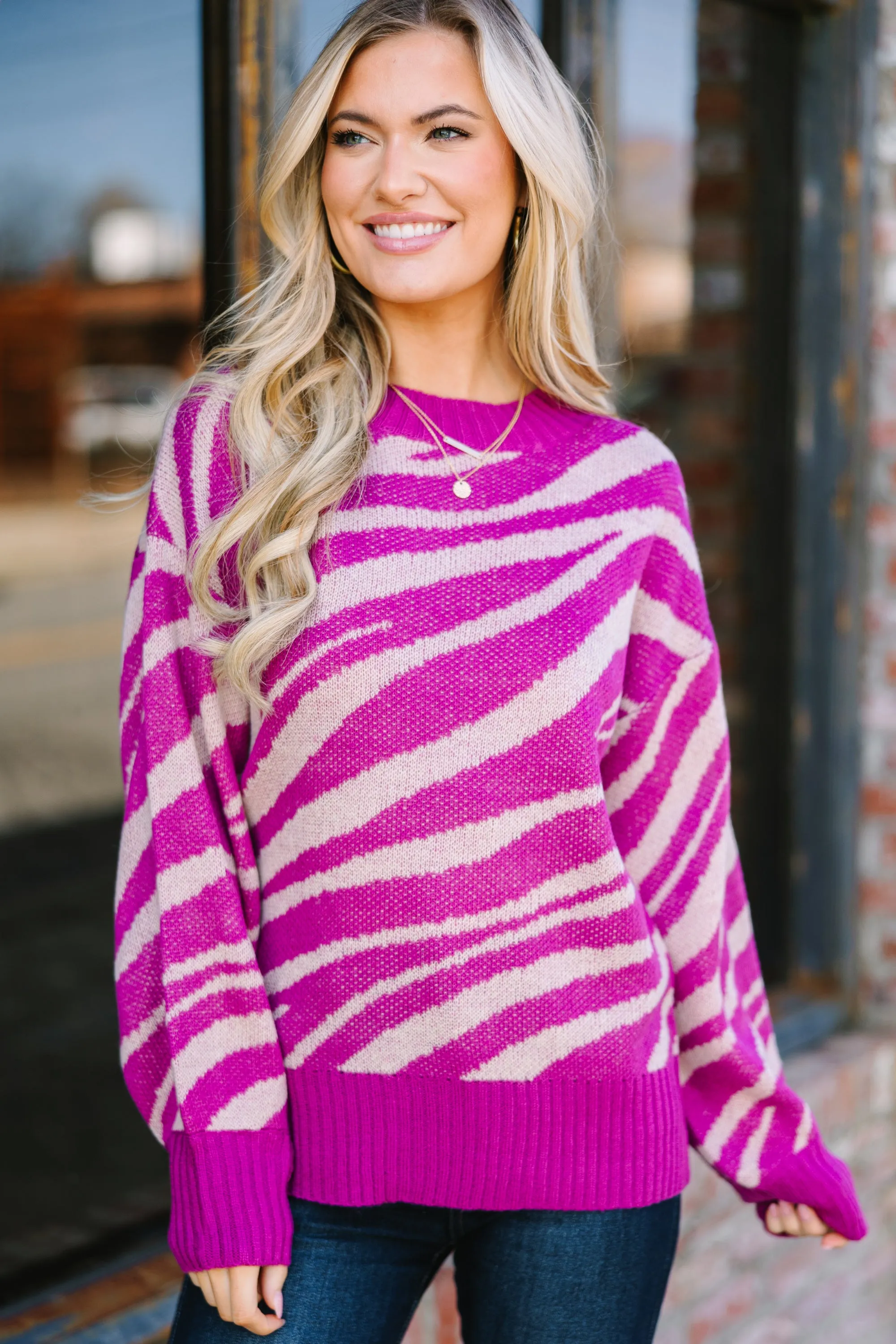 Stand For Love Magenta Purple Zebra Sweater