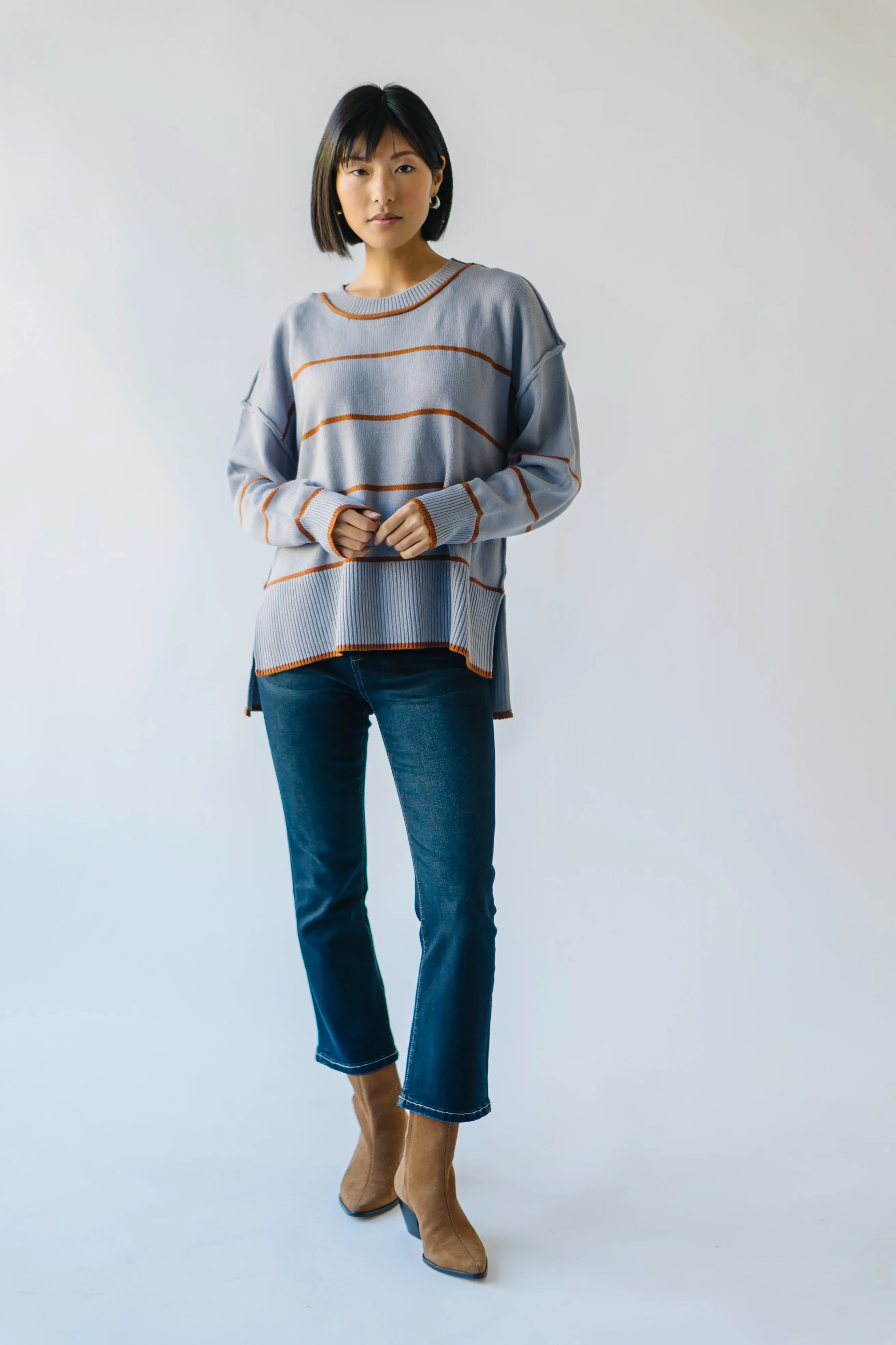 The Borden Striped Sweater in Blue   Tan